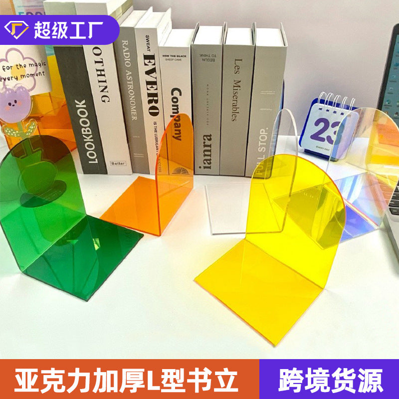 Acrylic L-Shaped Bookends for Desk, Transparent Non-Slip Book Holder for Students, Heavy Duty Book Organizer