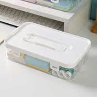 Clear Stackable Desktop Storage Box with Lid and Handle, Large Capacity Organizer for Students