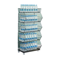 Heavy-Duty Mobile Metal 4-Tier Slanted Basket Display Rack for Retail Stores