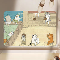 Diatomaceous Earth Bath Mat, Japanese Cartoon Cat Absorbent Quick-Dry Non-Slip Floor Mat for Home Bathroom Entryway
