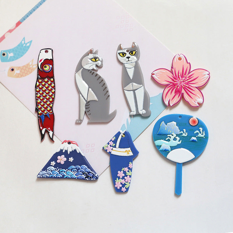 Japanese Ukiyo-e Mount Fuji Kimono Red Koi Charm for DIY Jewelry Earrings Keychains