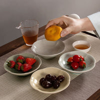 Ceramic Petal Dessert Plate with Stand, Vintage Style Fruit and Snack Dish for Home Use
