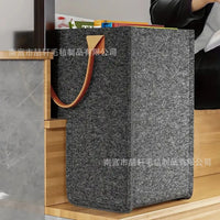 Felt Storage Tote Bag with Leather Handle, Large Capacity Multi-functional Basket for Gifts and Organization