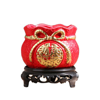 Red Ceramic Succulent Planter with Tray for Office and Home Decor