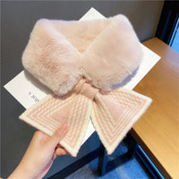 Women's Faux Rabbit Fur Plaid Scarf, Thickened Warm Neck Warmer for Winter