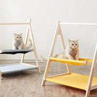 Double-Layer Triangle Cat Hammock Bed with Removable Washable Cushion, All-Season Wooden Hanging Pet Swing
