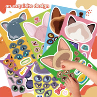 8 Sheets Cartoon Cat Make a Face Stickers for DIY Scrapbooking Phone Case Decor