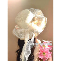 Women's Lace Flower Bowknot Straw Hat Summer Large Brim Sun Protection Beach Hat