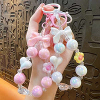 Creative Candy Color Beaded Keychain with Bow and Heart Charm for Bags