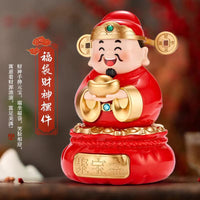Solar-Powered Waving God of Wealth Figurine for Office & Car Decor, Stress Relief, Lucky Charm, Large Size