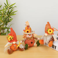 Autumn Harvest Festival Sunflower Faceless Doll Scarecrow Figurine for Desktop & Window Decor