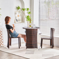 Outdoor Patio Wicker Bistro Set with Storage - Balcony Small Table and Chairs for Home Leisure Area
