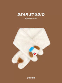 Japanese Cartoon Dog Plush Cross Scarf for Women, Autumn/Winter Warm Couple Scarf