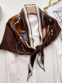 Jinjing Style Retro Brown Triangle Scarf Shawl for Women, 2025 New Decorative Neck Scarf, Old Money Aesthetic Silk Scarf