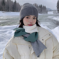 Insulated Short Knitted Scarf for Women, Korean Style Color Block Neck Warmer