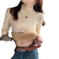 Women's Fleece Lined Turtleneck Sweater Winter Warm Knitted Base Layer Top