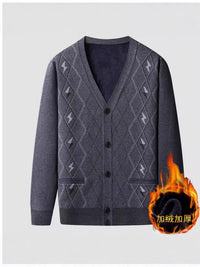 Men's Fleece Lined V-Neck Cardigan Sweater for Winter