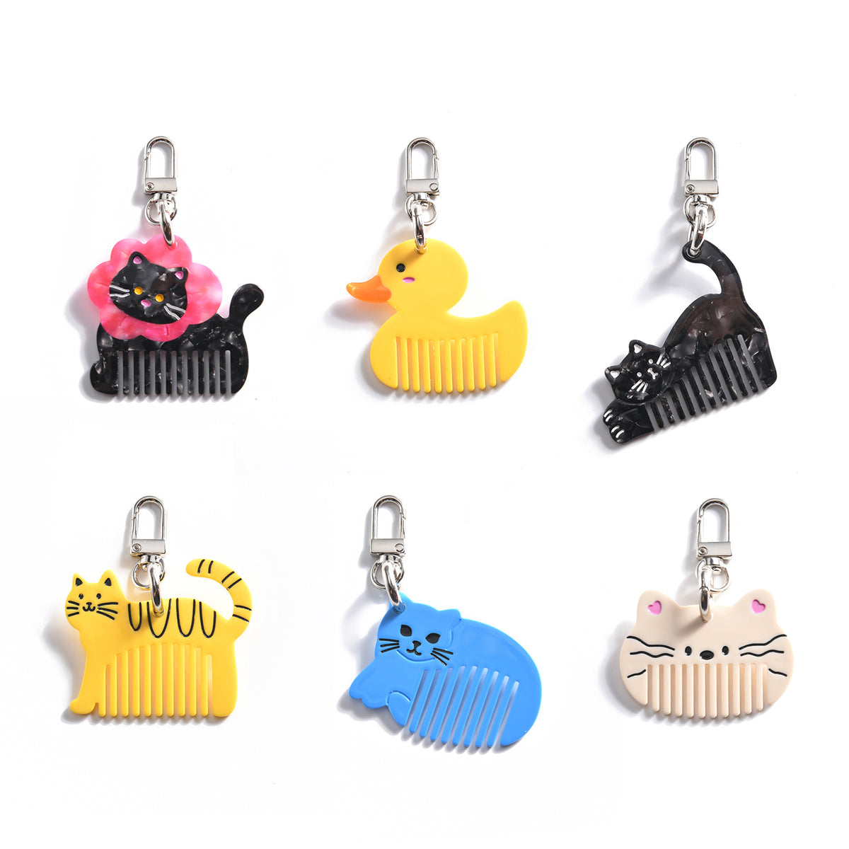 Cartoon Cat Mini Comb Keychain Pendant Portable Hair Brush Charm