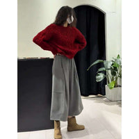 Women's Red Cable Knit Sweater & Pants Set - Autumn 2025 Collection