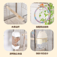 Large Plated Square Tube Bird Cage for Parrots and Budgies, Splash-Proof Luxury Villa Design
