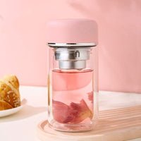 Double-Layer Portable Glass Tea Infuser Bottle for Women, 200ml