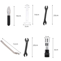 Bicycle Repair Tool Kit with Crank Extractor, Freewheel Remover, Chain Breaker, Hex Key, Spoke Wrench, and Bracket