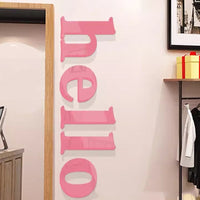 Hello Letter Acrylic 3D Wall Decal for Living Room Bathroom Dorm Decor