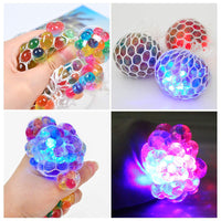 Grape Stress Ball Squeeze Toy with Colorful Beads - Rainbow Mesh Anti-Stress Relief Fidget Toy