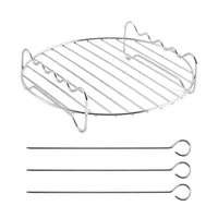 Stainless Steel Double-Layer Air Fryer Rack with Skewers, Round Grill Net for Frying Baskets