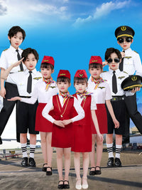 Kids' Pilot or Flight Attendant Uniform Costume Set for Role Play and Performances