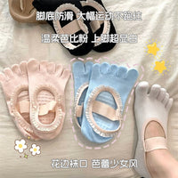 Pilates Yoga Socks with Lace Trim and Non-Slip Grip for Ballet Dance and Barre