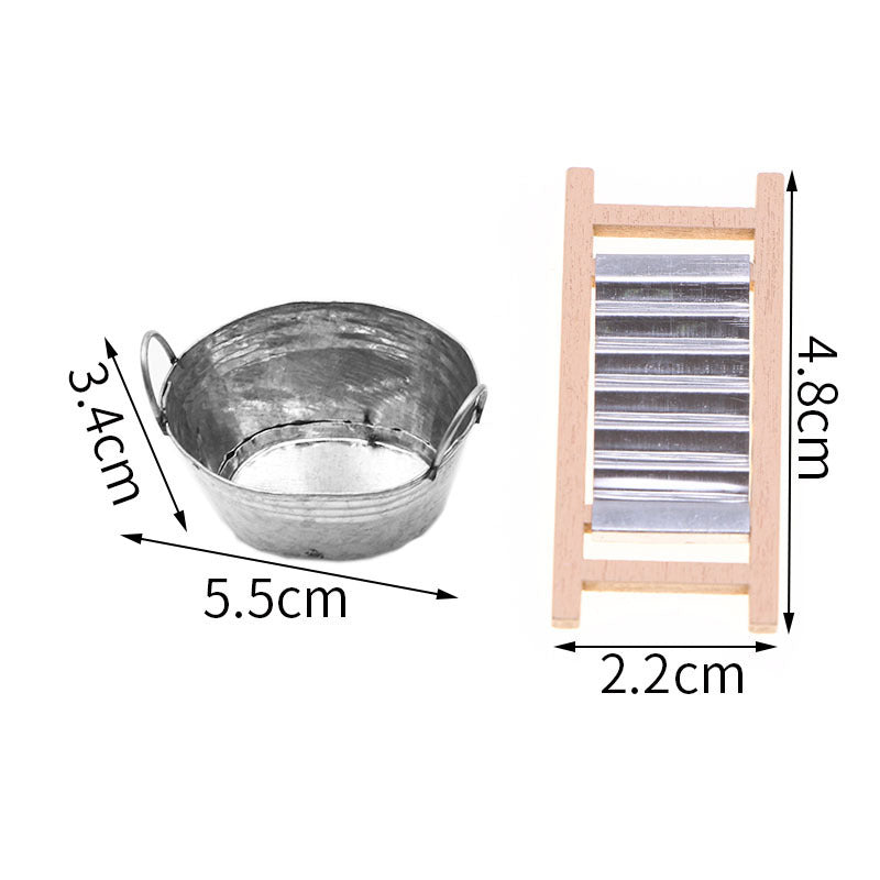 Dollhouse Miniature Washbasin and Washboard Set for Bathroom Decor