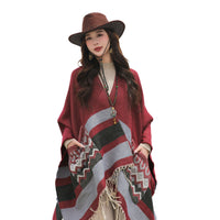 Women's Ethnic Style Oversized Shawl Blanket Poncho for Travel and Office