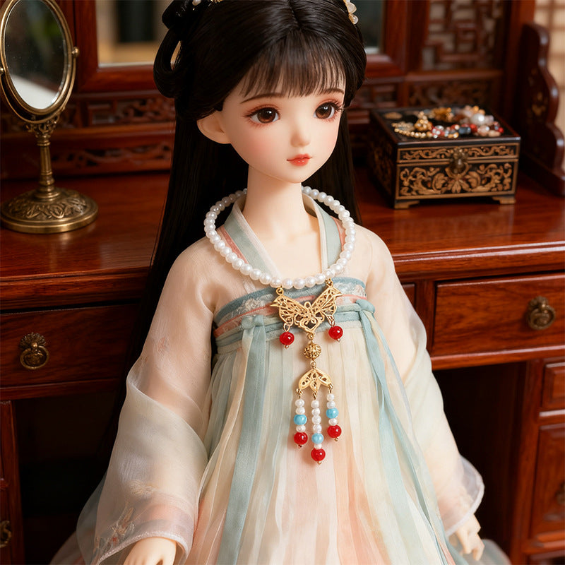 BJD Doll Ancient Style Tassel Necklace Collar with Pearl Embellishments