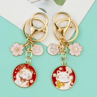Japanese Lucky Cat Keychain Couple Set - Creative Alloy Maneki-Neko Charm for Bags & Gifts