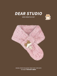 Japanese Style Cute Cartoon Cat Plush Cross Scarf for Women, Autumn/Winter Warm Neck Warmer