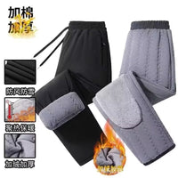 Men's Thermal Cotton Pants, High Waist, Plus Size, Casual Trousers for Autumn/Winter