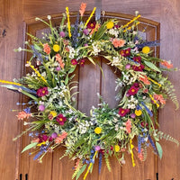 Wildflower Woven Wreath, Artificial Colorful Front Door Wreath for Spring, Summer & Thanksgiving Decor