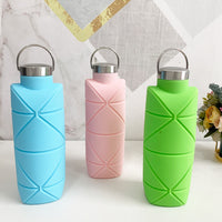 Collapsible Silicone Water Bottle with Handle for Travel and Sports, Portable and Leak-Proof