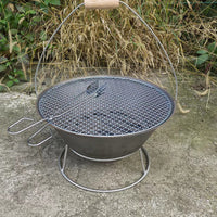 Portable Cast Iron Fire Pit BBQ Grill for Outdoor Patio and Indoor Use
