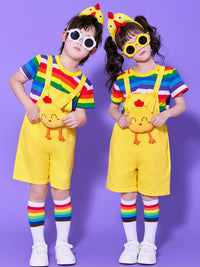 Kids' Chick Overalls Costume Set with Headpiece for Stage Performance