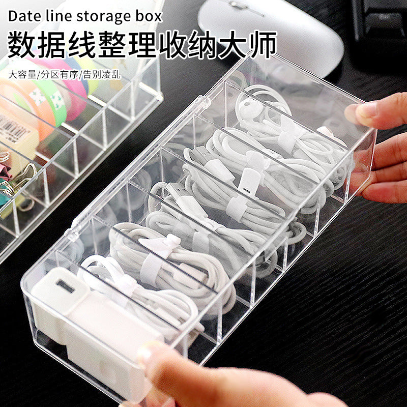 Desktop Cable Organizer Box with Compartments for Phone Chargers and Data Cables