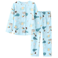 Kids' Cartoon Print 100% Cotton Pajama Set Long Sleeve Button-Down Top and Pants