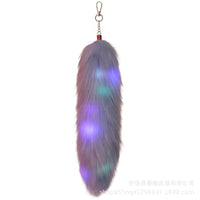 Cute Real Fox Fur Tail Car Keychain Pendant Plush Bag Charm with Light