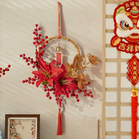 2026 Chinese New Year Lucky Fruit Decorative Garland Spring Festival Festive Red Fruit Wreath Ornament Artificial Flower Display