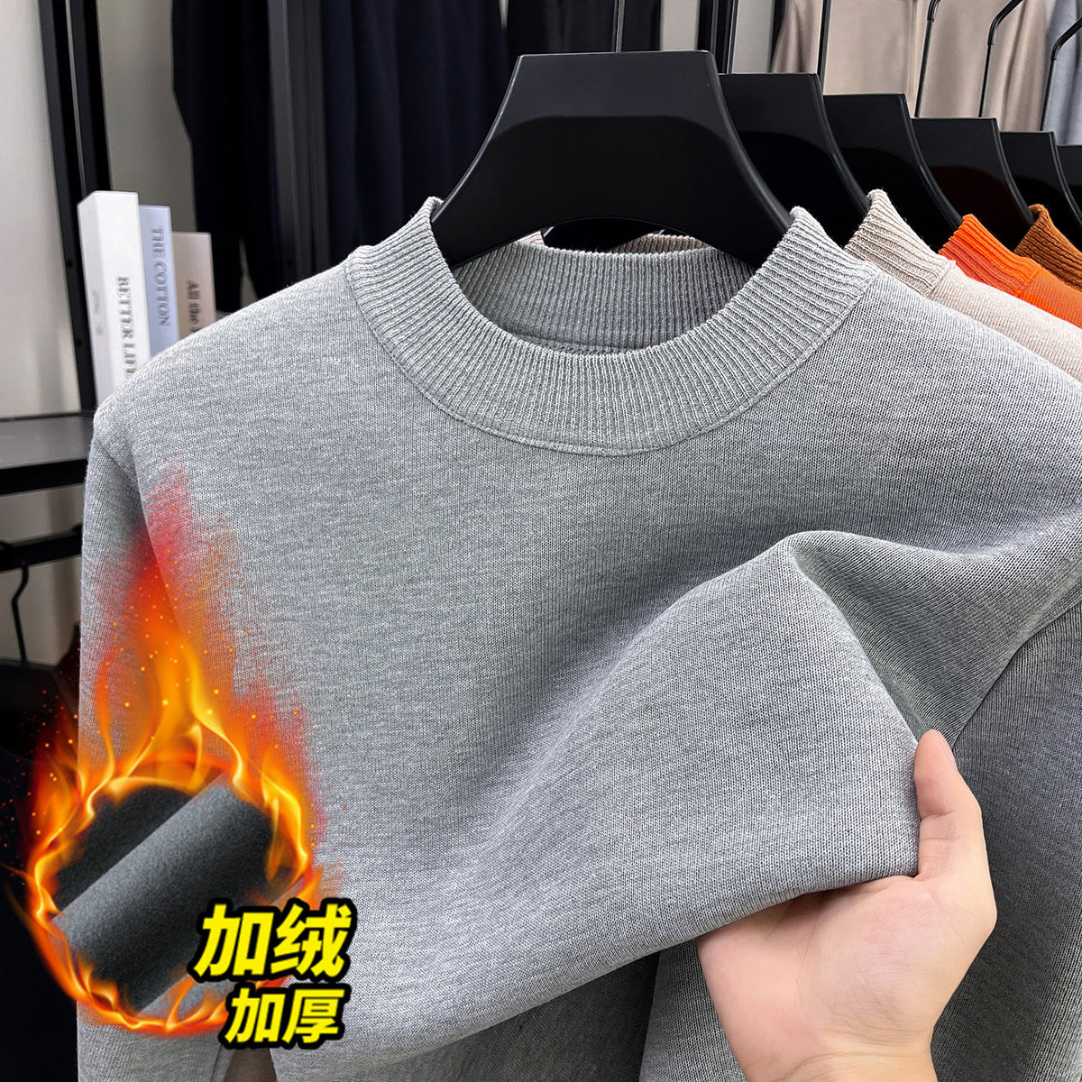 Men's Fleece Lined Turtleneck Sweater Warm Knitted Base Layer Top