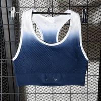 High Elastic Gradient Color Sports Bra with Wide Straps and Ribbed Design