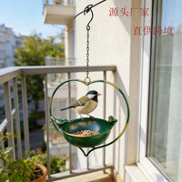 Decorative Iron Bird Feeder for Outdoor Garden, Hanging Wide-Mouth Design