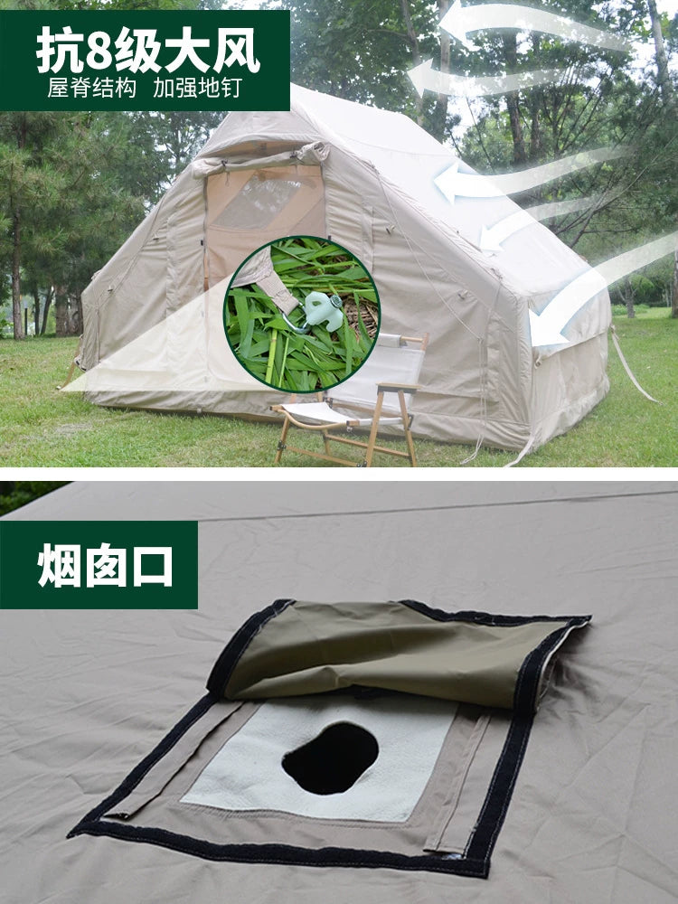 Inflatable Outdoor Camping Tent with Skylight & Chimney Port, Waterproof Family Cabin for 3-8 People