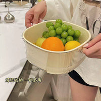 Double-Layer Drain Basket for Fruits and Vegetables, PP Material, Multi-functional Storage and Washing